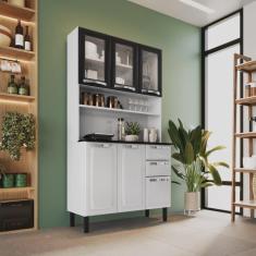 Imagem de Cozinha Compacta em Aço 105cm 6 Portas 3 de Vidro 2 Gavetas Pratika