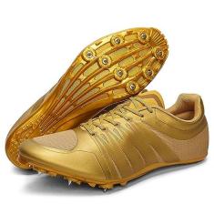 Imagem de Zakey Tênis de atletismo, masculino, feminino, infantil, spikes, tênis de corrida e salto de corrida para meninas profissionais para corrida e pregos, Ouro - 8, 42
