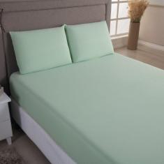 Imagem de Jogo Cama Lençol Sonnet Casal Padrão Malha Lisa 100% Algodão Macio 3 Peças - Verde Claro