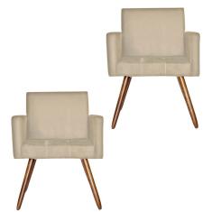 Imagem de Kit 02 Poltronas Decorativas Pés Palito Vitoria Suede Bege - Kasa Sofá