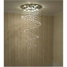 Imagem de Lustre De Cristal Legítimo Espiral Com 1,40M De Altura, Base De Inox Espelhado Com 40CM De Diâmetro