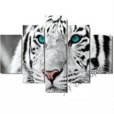 quadro tigre branco casal para decoração 3 peças