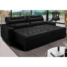 Imagem de Sofá de Couro Legítimo Retrátil Automático 2,95m Cama Inbox Gran Vitalysoftgeld40 Preto