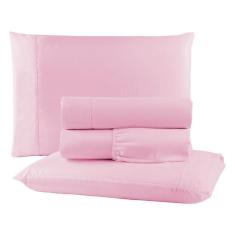 Imagem de Jogo de Lençol Micropercal Rosa Queen 4pçs Costura Reforçada