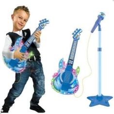 Imagem de Guitarra Infantil Com Microfone E Pedestal Dm Toys Azul - Dm Toys