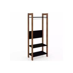 Imagem de Guarda Roupa Closet Solteiro Az1029 Armário Preto-Nogal - Tecno Mobili