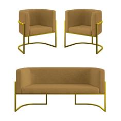 Imagem de Kit Sofá 2 Lugares + 2 Poltronas Para Recepção Balaqui Capuccino