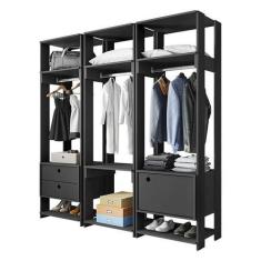 Imagem de Guarda Roupa Modulado Titan 3 Peças Preto - Móveis Leão - MOVEIS LEAO