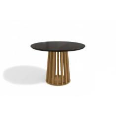 Imagem de Mesa De Sala Jantar Lavanda Com tampo Madeirado C/ Vidro 105x105cm Nogueira/preto Fosco/vidro Preto
