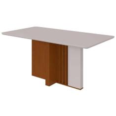 Imagem de Mesa De Sala Jantar Astrid + Tampo Madeirado Vidro 160x80cm Frassino-off White - Lopas