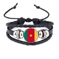 Imagem de DIYthinker Pulseira de couro trançado com contas da bandeira nacional da África dos Camarões