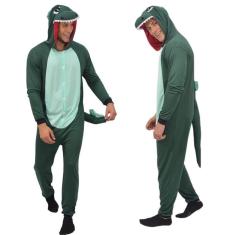 Imagem de Dinossauro Kigurumi Macacão Pijama Roupa Fantasia Verão Adulto