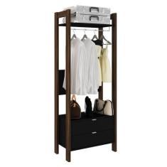 Imagem de Guarda Roupa Solteiro Closet Az1011 Preto/Nogal - Tecno Mobili
