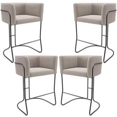 Imagem de Kit 04 Banquetas Baixa Base de Aço Preto Betina D02 Bouclê Creme B-54 - Lyam Decor
