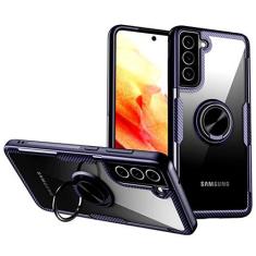 Imagem de SORAKA Capa transparente para Samsung Galaxy S21 FE 5G com suporte para anel,capa de PC rígida transparente Capa Samsung Galaxy S21 FE com placa de metal para suporte magnético de telefone para carro