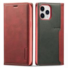 Imagem de GSYH Capa carteira para iPhone 13 Mini/13/13 Pro/13 Pro Max, capa de couro legítimo fólio compartimentos para cartão fecho magnético TPU à prova de choque Kickstand Flip Capa, vermelha, 13pro max 17 cm