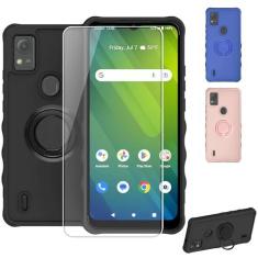 Imagem de jioeuinly Capa de telefone Cricket Icon 5 compatível com AT&T ATT Motivate 4 SL112A SL112C Capa [com protetor de tela de vidro temperado][ Super proteção de espessamento de 2 mm][Suporte de anel]