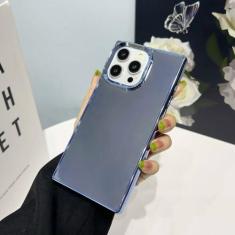 Imagem de Capa de espelho de maquiagem luxuosa com revestimento quadrado brilhante para iPhone 15 14 12 13 11 Pro Max Plus Slim Soft TPU capa de pára-choque à prova de choque, azul, para iPhone 12