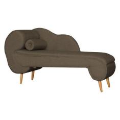 Imagem de Recamier Decorativo Divã Melissa Lado Direito Linho Marrom Pés Madeira