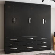 Imagem de Guarda-roupa Casal Dunas 6 Portas 9 Gavetas Preto - Pnr Móveis