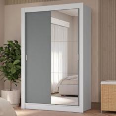Imagem de Guarda-roupa Solteiro 2 Portas de Correr com Espelho 4 Gavetas Branco/cinza Vivare Plus Madesa