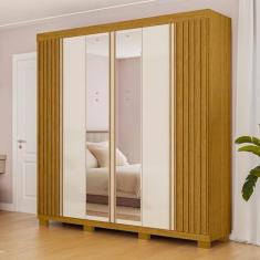 Imagem de Guarda-roupa Casal 230,10cm 6 Portas Ripado 6 Gavetas com Espelho 100% Mdf Magnólia Cinamomo/Off White