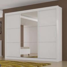 Imagem de Guarda-Roupa 3 Portas De Correr Paradizzo 100 Mdf 6 Gavetas Com Espelho Branco - Novo Horizonte