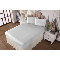 Imagem de Jogo De Cama Queen Lençol + Fronhas Malha Gel Prático Liso 3 Pç Branco