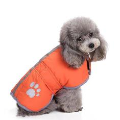 Imagem de Casaco para cães, jaquetas quentes para cães pequenos, casaco refletivo de inverno para cães, jaqueta de neve impermeável para cães, forro de lã espessa, casacos para cães à prova de vento (laranja,