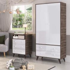 Imagem de Guarda-Roupa de Bebê 2 Portas 2 Gavetas Retrô Móveis Percasa Carvalho/Branco