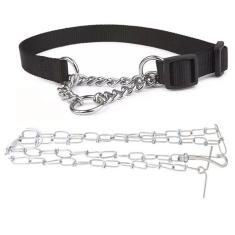 Imagem de Coleira Semi Enforcadora Ajustavel Kit Corrente Guia Aço Adestramento Cachorro Pet Caes Treinamento