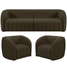 Imagem de Kit Sofá 5 Lugares Para Sala 332cm Com 02 Poltronas Lazio M03 Veludo M