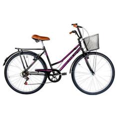 Imagem de Bicicleta Aro 26 Kls Retro Sport Freio V-Brake 6 Marchas, Preto, Pink