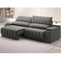 Imagem de Sofá com Porta Copos Carregador USB Ret Rec Murano 2,50m Velosuede Cin