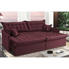 Imagem de Sofá Sem Caixa Retrátil e Reclinável 1,55m Cama Inbox Versátil Suede Velusoft Vinho