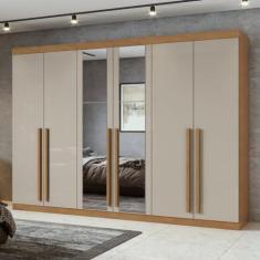 Imagem de Guarda-roupa 6 Portas 4 Gavetas Bertha com espelho Amêndoa Clean/off White