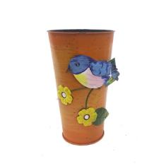 Imagem de Vaso Enfeite Jardim Quintal Varanda Passaro Flor De Ferro Laranja