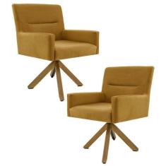Imagem de Kit 2 Poltronas Decorativas Giratórias Base Giromad Madeira Angel B-26