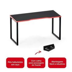 Imagem de Mesa Gamer Pé Tubolar Home Office Pandin 1,34 M Preto E Vermelho