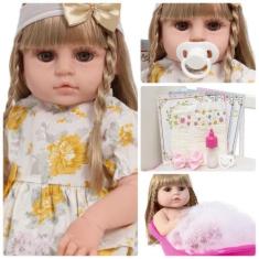 Imagem de Boneca Reborn Recém Nascida Fofinha Pode Dar Banho 13 Itens - Cegonha