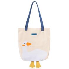 Imagem de MEETPET Linda bolsa de lona feminina reutilizável de tecido de algodão para almoço, compras de supermercado e praia com design de pato 3D, Amarelo, One Size