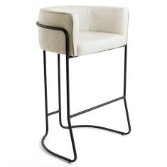 Imagem de Banqueta Base Aço Preto Betina C-107 Linho Bege Fosco