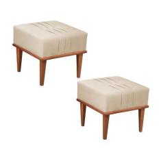 Imagem de Conjunto - 2 Puffs Banqueta Maya Luxo Castellar Móbile, Veludo Bege Cl