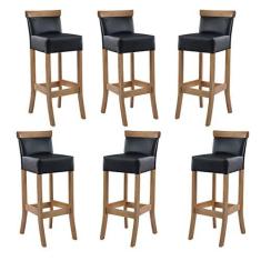 Imagem de Kit 6 Banquetas Alta Encosto Estofada 36 x 100 Cm Diamantina Madeira Maciça Mel Facto Preto - RMI