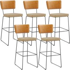 Imagem de Kit 05 Banquetas Altas Allana L02 Whisky Linho Bege Escuro