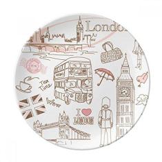 Imagem de Prato de sobremesa I Love London Britain Big Ben Bus decorativo de porcelana 20 cm jantar casa