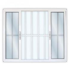 Imagem de Janela de Alumínio de Correr 100x200cm 4 Folhas 2 Fixas com Grade e Vi