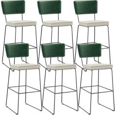 Imagem de Kit 06 Banquetas Altas Allana L02 Verde Musgo Champagne