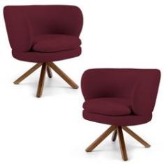 Imagem de Kit 02 Poltronas Decorativas Melissa Base Giromad Giratória B-278 Veludo Marsala - Domi