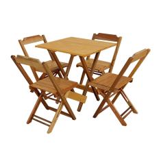 Imagem de Conjunto de Mesa Dobravel com 4 Cadeiras de Madeira 70x70 Ideal para Bar e Restaurante Mel